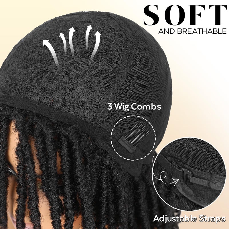 HANNE Dreadlock Wig Short Twist Wigs for Black Women and Men Afro Curly Synthetic Wig (Black) - Image 5